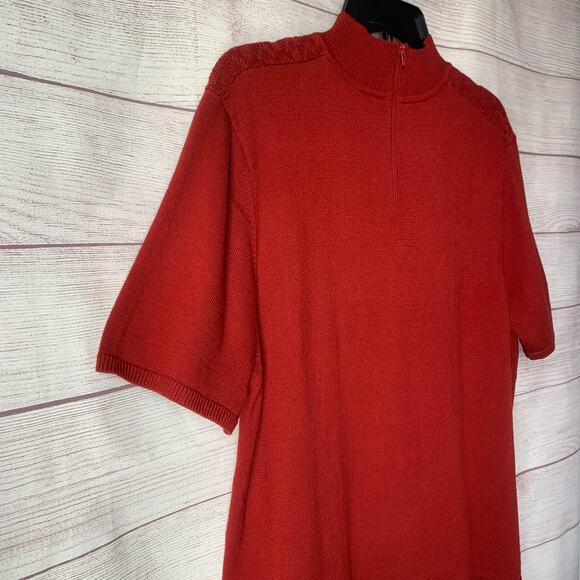 Koret Red Short Sleeve Sweater Blouse Mock Neck Partial Back Texture Front XL - Picture 14 of 15
